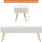 Modern Bed Bench Ottoman with White Ivory PU Leather Seat and Gold Metal Legs