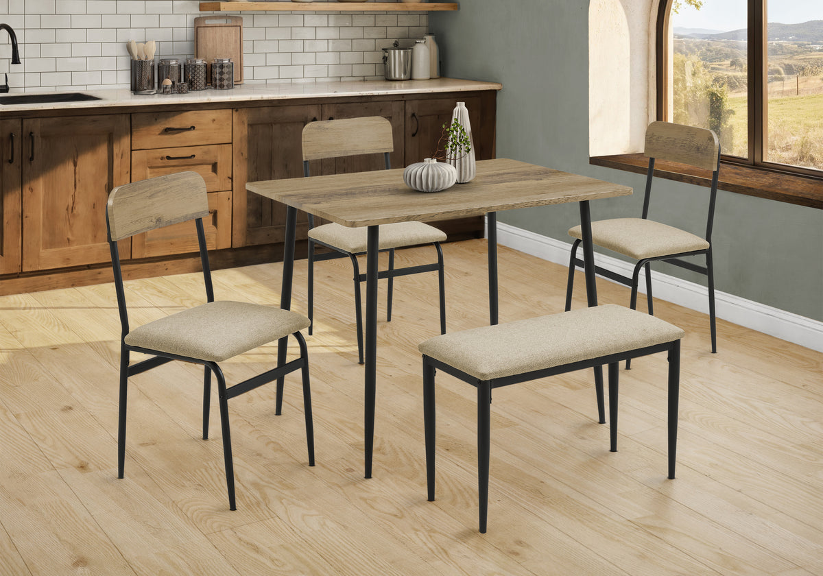 Dining Set, 5pcs Set, 40 Inch Rectangular, Small, Kitchen, Black Metal, Contemporary, Modern