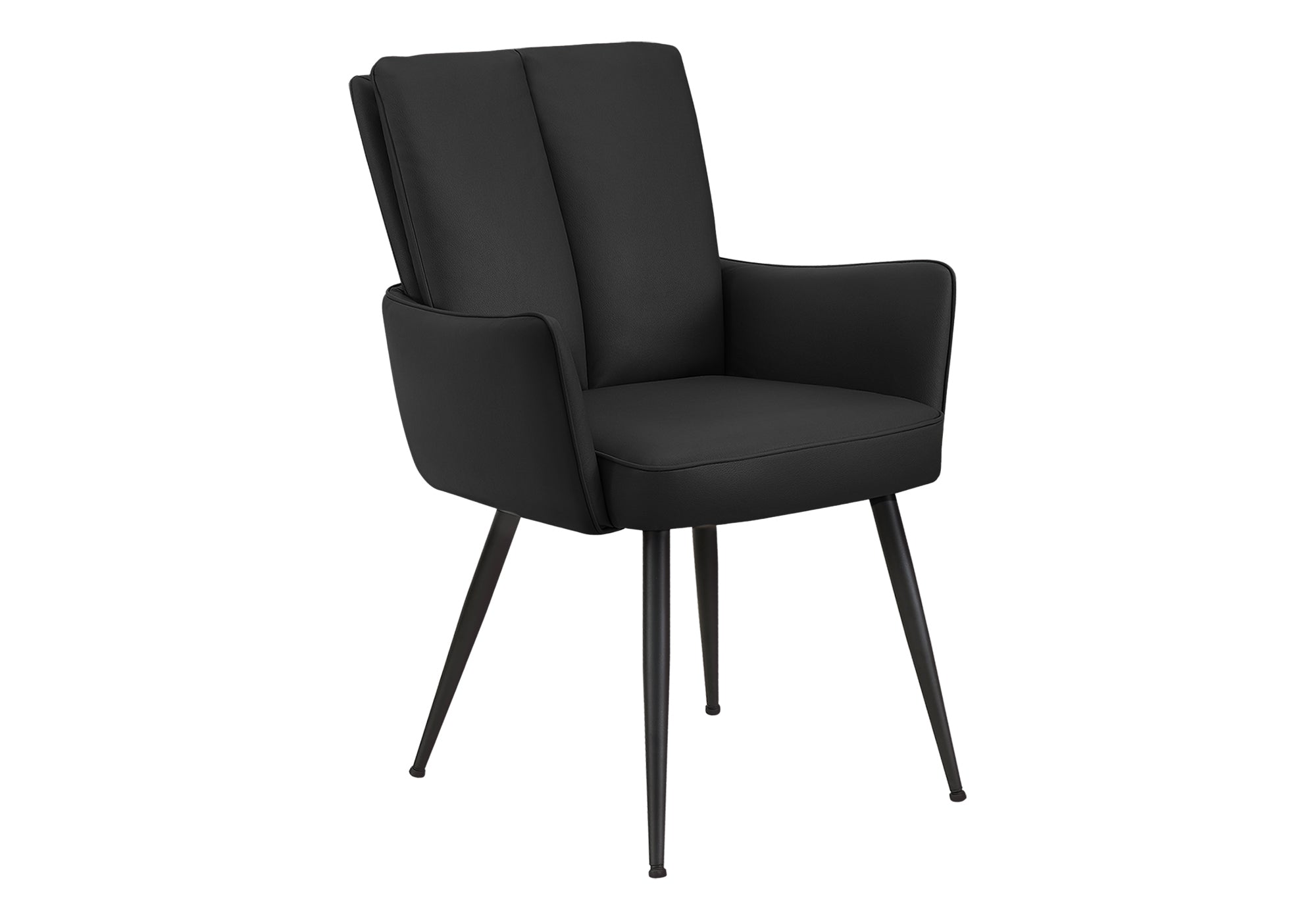 Dining Chair, 36 Height, Set Of 2, Upholstered, Side, Dining Room, Kitchen, Black Leather Look, Black Metal, Contemporary, Mod