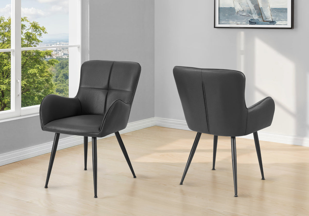 Dining Chair, 33 Inch Height, Set Of 2, Upholstered, Side, Dining Room, Kitchen, Blue Leather Look, Black Metal, Contemporary, Moder