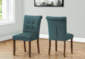 Dining Chair, 38 Height, Set Of 2, Upholstered, Dining Room, Side, Kitchen, Blue Fabric, Walnut Wood Legs, Modern