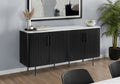 Cabinet, 66 Wide, Sideboard, Buffet, Dining Room, White Faux Marble, Black Laminate, Contemporary, Modern