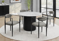 Dining Table, 48 Round, Laminate Top, Dining Room, Kitchen, White Faux Marble, Black Laminate, Contemporary, Modern