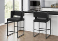 Barstool, Counter Height, Set Of 2, Kitchen, Black Leather Look, Black Metal, Contemporary, Modern