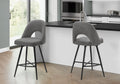 Barstool, 39 Height, Set Of 2, Counter Height, Swivel, Kitchen, Grey Fabric, Black Metal, Contemporary, Modern