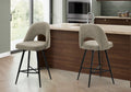Barstool, 39 Height, Set Of 2, Counter Height, Swivel, Kitchen, Beige Fabric, Black Metal, Contemporary, Modern