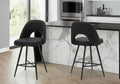 Barstool, 39 Height, Set Of 2, Counter Height, Swivel, Kitchen, Black Leather Look, Black Metal, Contemporary, Modern