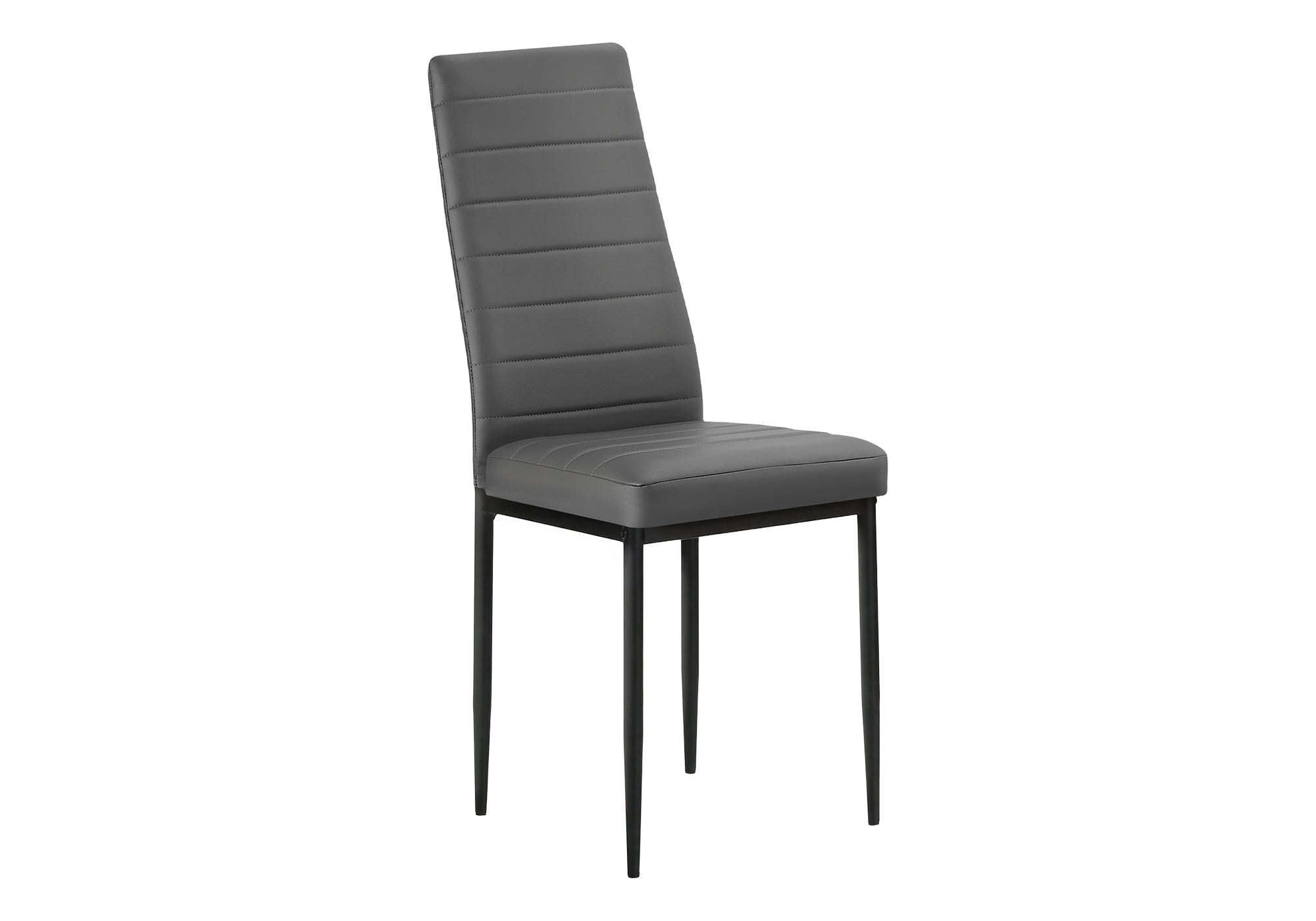 Dining Chair, 39 Height, Set Of 2, Side, Upholstered, Dining Room, Kitchen, Grey Leather Look, Black Metal, Contemporary