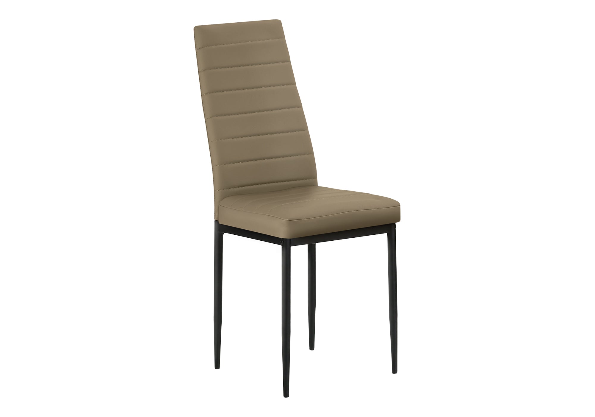 Dining Chair, 39 Height, Set Of 2, Side, Upholstered, Dining Room, Kitchen, Dark Taupe Leather-look, Black Metal, Contemporary