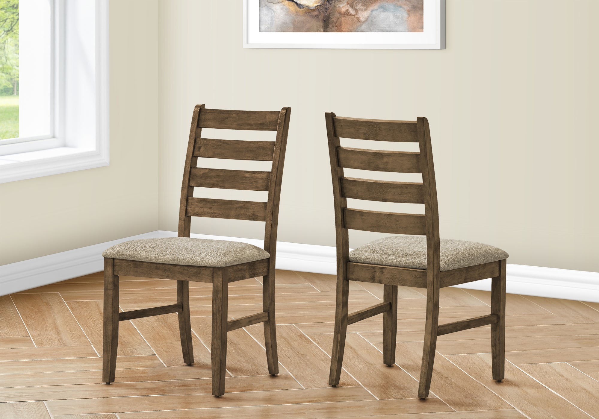 Dining Chair, 38 Height, Dining Room, Kitchen, Set Of 2, Side, Upholstered, Antique Brown, Brown Fabric, Transitional
