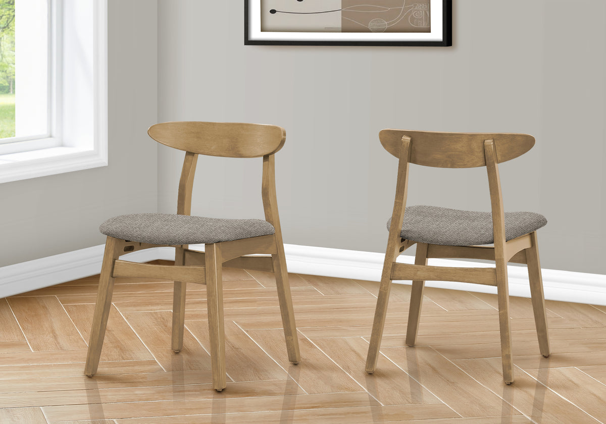 Dining Chair, 30 Inch Inch Height, Set Of 2, Side, Upholstered, Kitchen, Dining Room, Light Walnut, Brown Fabric, Mid Century, Modern