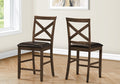 Dining Chair, 44 Height, Set Of 2, Side, Upholstered, Counter Height, Dining Room, Kitchen, Dark Walnut, Brown Leather Look, Tra