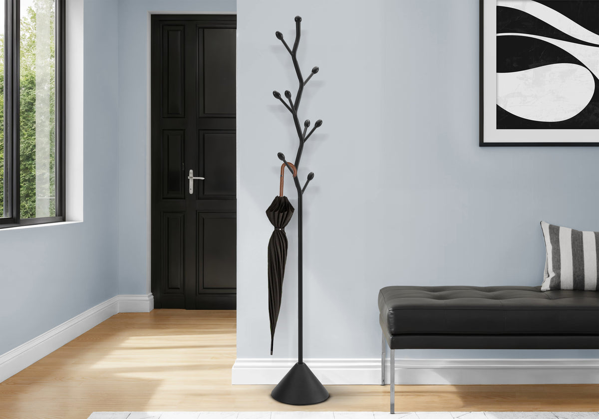 Coat Rack, Hall Tree, 8 Hooks, Entryway, 72 InchH, Bedroom, Black Metal, Contemporary, Modern