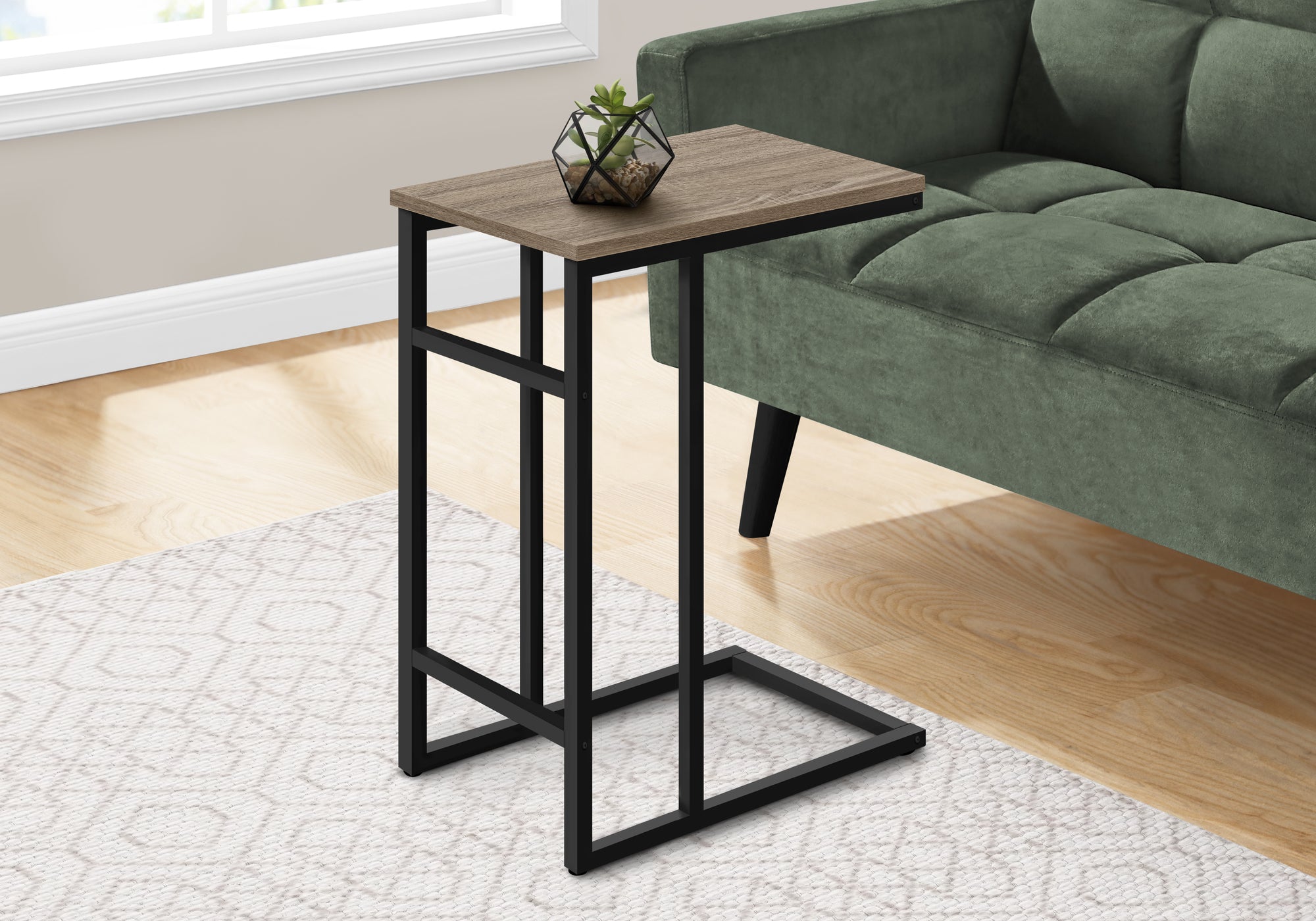 Monarch Specialties 2172 Accent Table, C-Shaped, End, Side, Snack, Living Room, Bedroom, Metal, Laminate, Brown, Contemporary, Modern Table-24 H/Dark Taupe/Black, 18&Quot; L X 11.75&Quot; W X 24&Quot; H