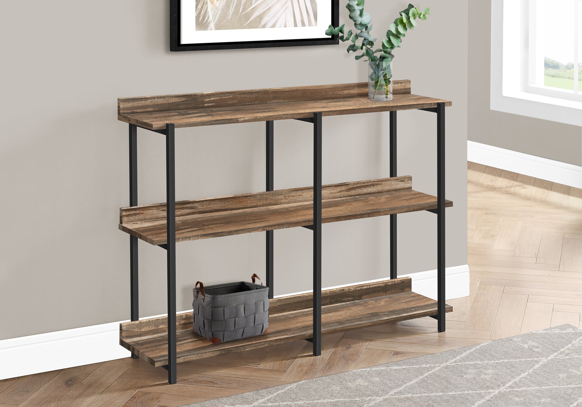 Monarch Specialties 2216 Accent Table, Console, Entryway, Narrow, Sofa, Living Room, Bedroom, Laminate, Contemporary, Modern Table-48, 47.25&quot; L x 12&quot; W x 34&quot; H, Brown Reclaimed Wood-Look/Black Metal