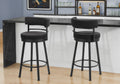 Barstool, 39 Inch Inch Height, Swivel, Bar Height, Set Of 2, Black Fabric, Black Metal, Contemporary, Modern