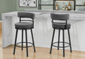 Barstool, 39 Height, Swivel, Bar Height, Set Of 2, Grey Fabric, Black Metal, Contemporary, Modern