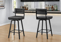 Barstool, 40 Height, Bar Height, Swivel, Set Of 2, Black Leather Look, Black Metal, Contemporary, Modern