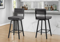 Barstool, 40 Height, Bar Height, Swivel, Set Of 2, Grey Fabric, Black Metal, Contemporary, Modern