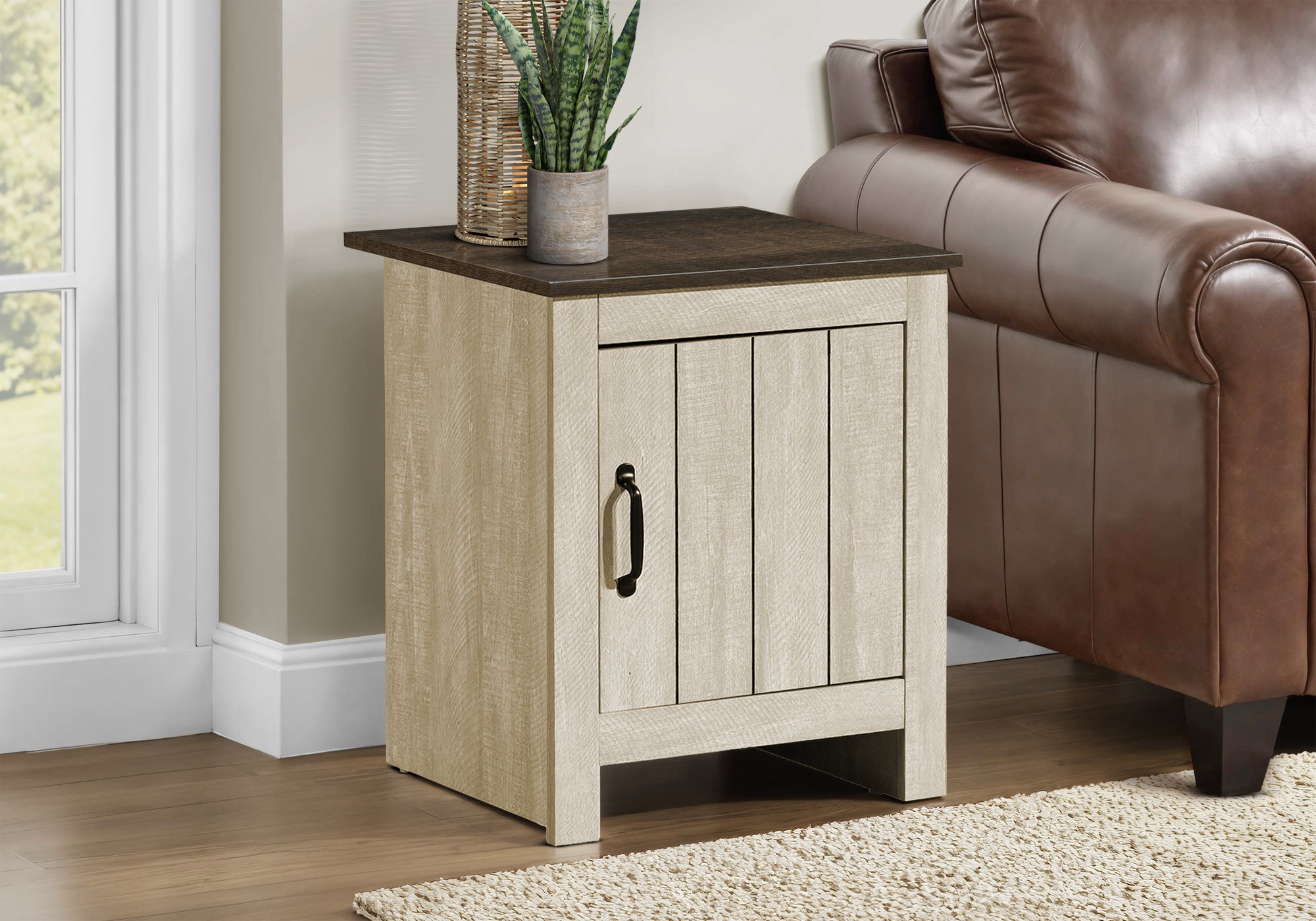 Accent Table, 22 H, End, Side Table, Storage, Nightstand, Bedroom, Living Room, Beige Laminate, Dark Oak Laminate, Contemporary