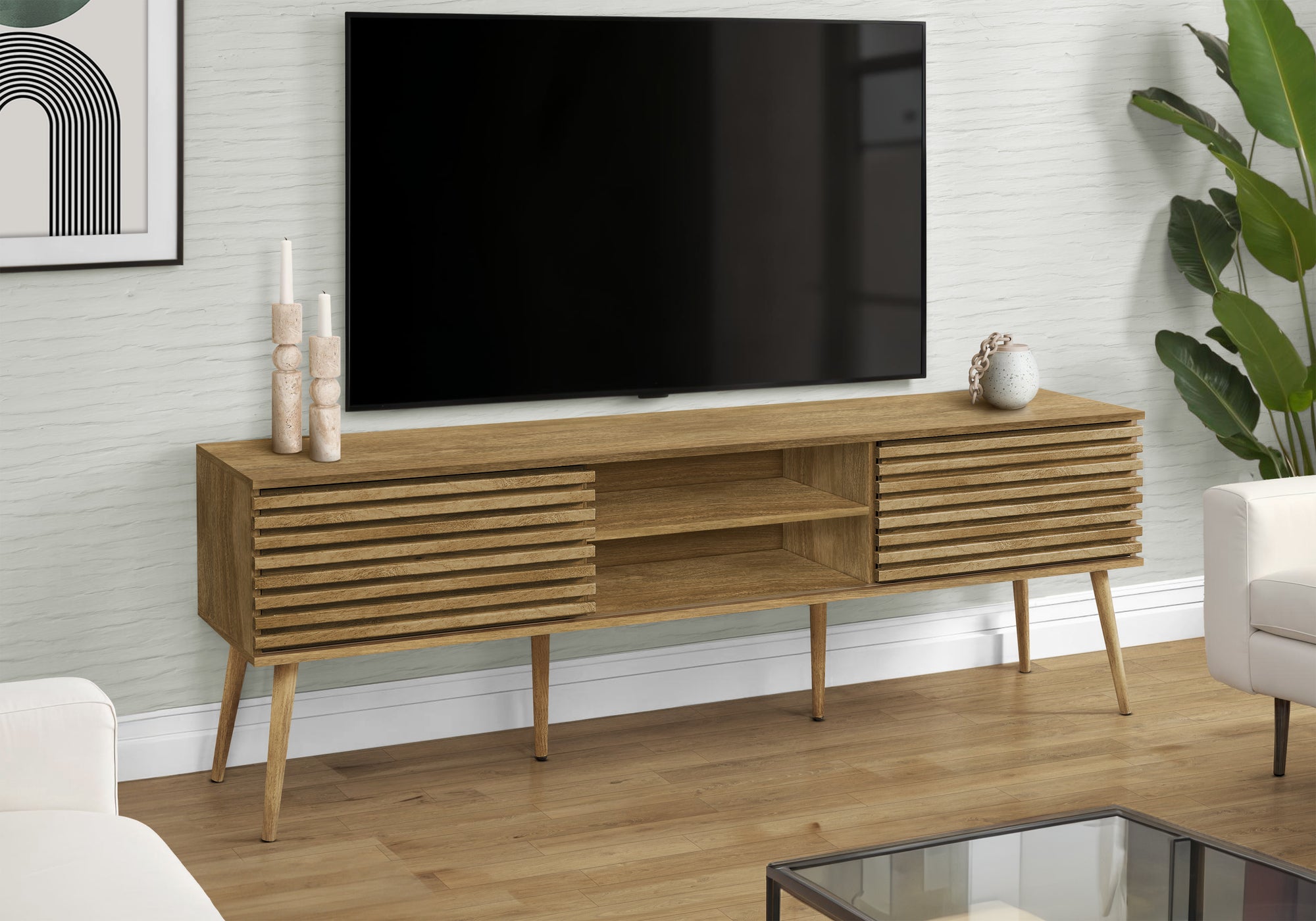 Tv Stand, 72 Inch, Media Entertainment Center, Storage Cabinet, Console, Storage Shelves, Bedroom, Living Room, Walnut Laminate,