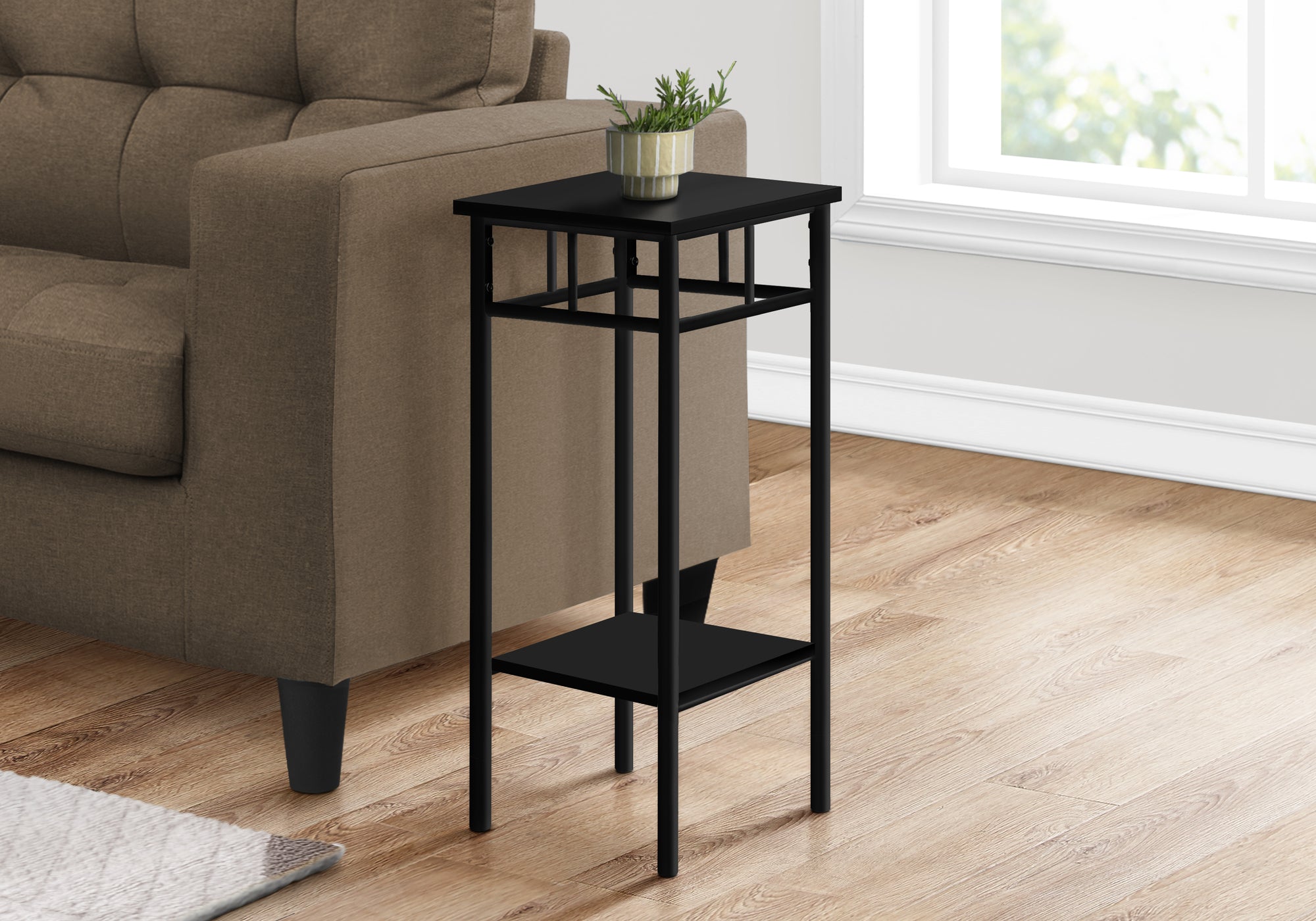 Monarch Specialties I 3278 Accent Table, Side, End, Plant Stand, Square, Living Room, Bedroom, Metal, Laminate, Black, Contemporary, Modern