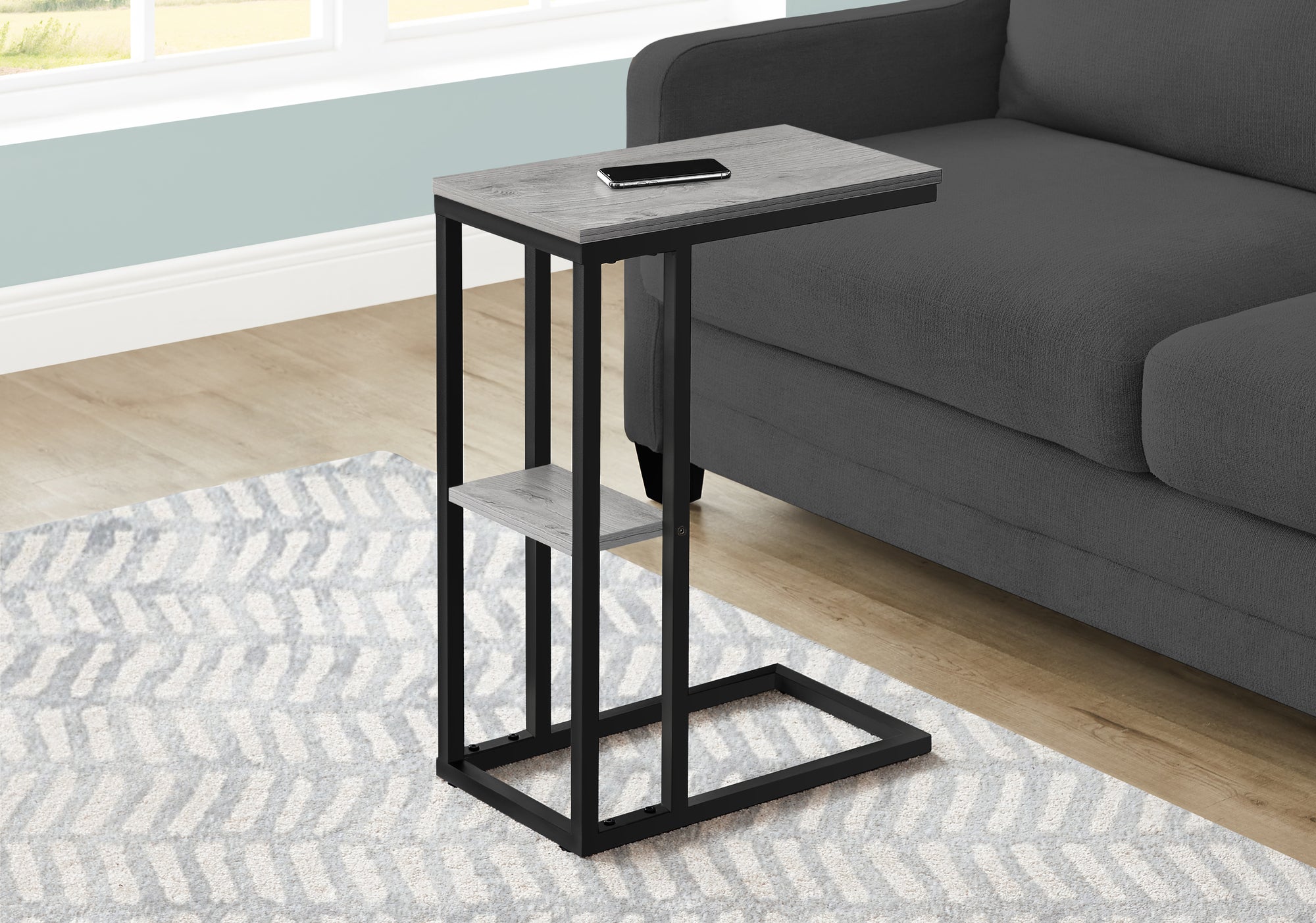 Monarch Specialties 3671 Accent Table, C-shaped, End, Side, Snack, Living Room, Bedroom, Metal, Laminate, Grey, Black, Contemporary, Modern Table-25, 18.25&quot; L x 10.25&quot; W x 25.25&quot; H