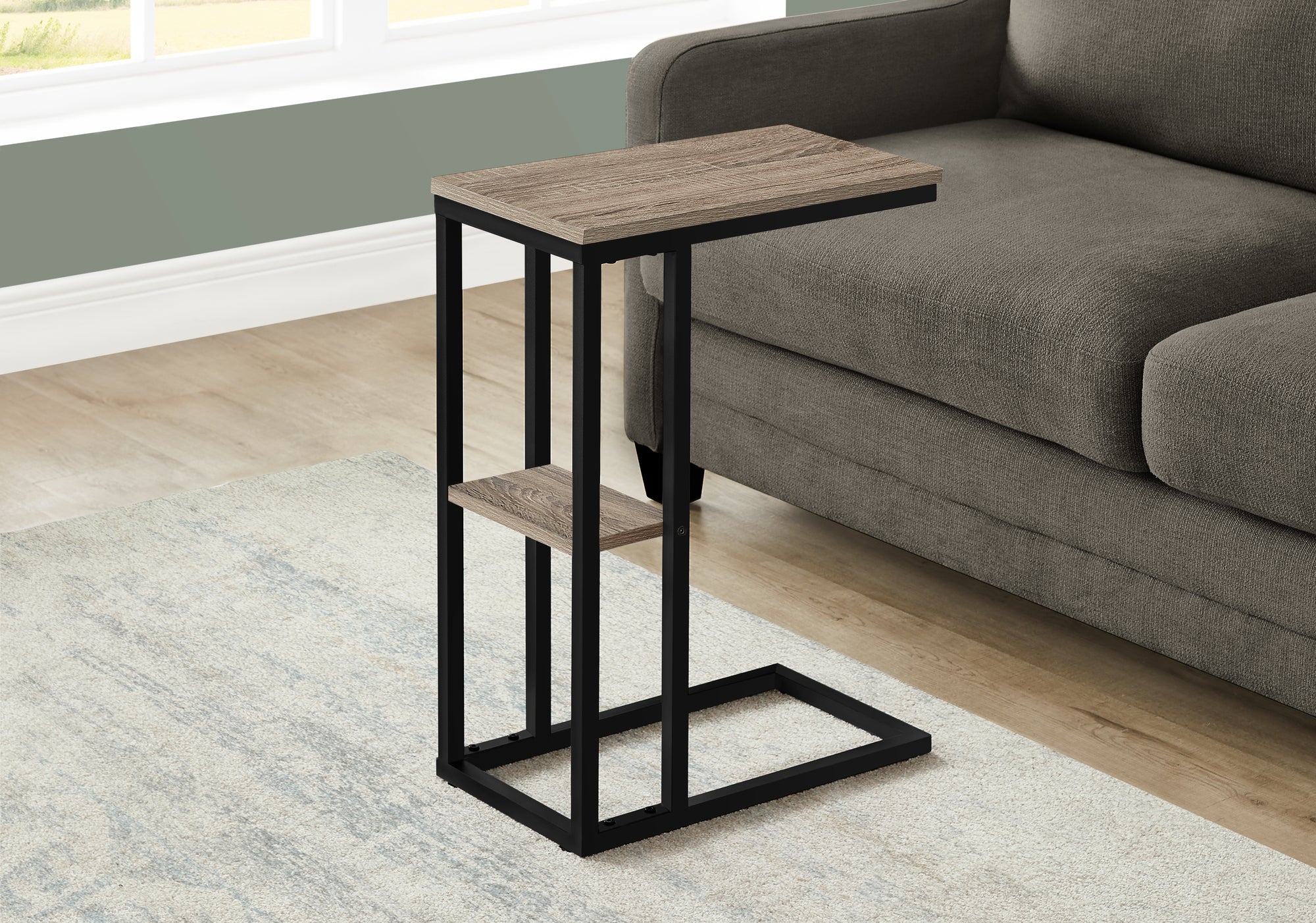 Monarch Specialties I 3672 Accent Table, C-Shaped, End, Side, Snack, Living Room, Bedroom, Metal, Laminate, Brown, Black, Contemporary, Modern