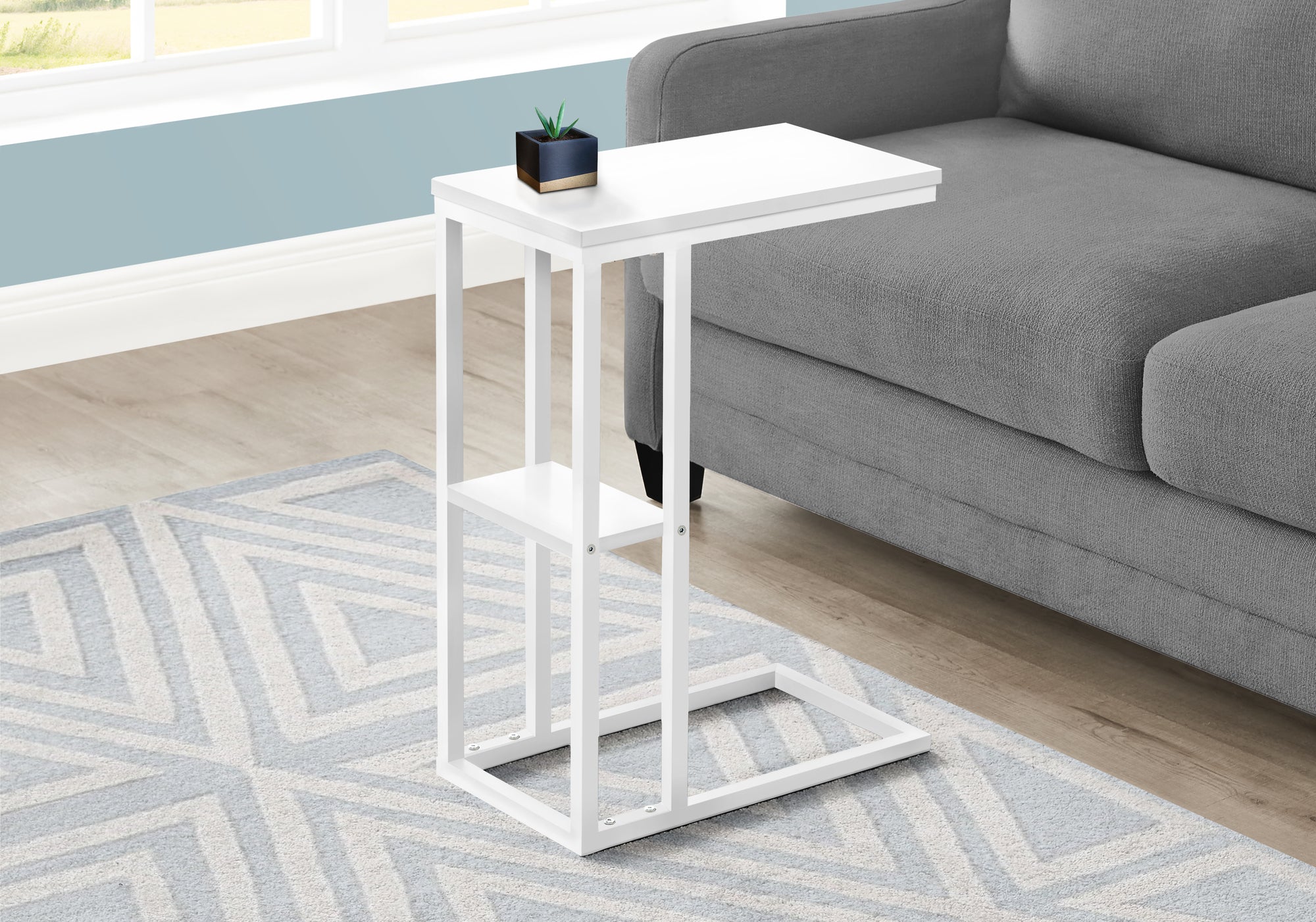 Monarch Specialties 3676 Accent Table, C-shaped, End, Side, Snack, Living Room, Bedroom, Metal, Laminate, Contemporary, Modern Table-25 H/White/White, 18.25&quot; L x 10.25&quot; W x 25.25&quot; H