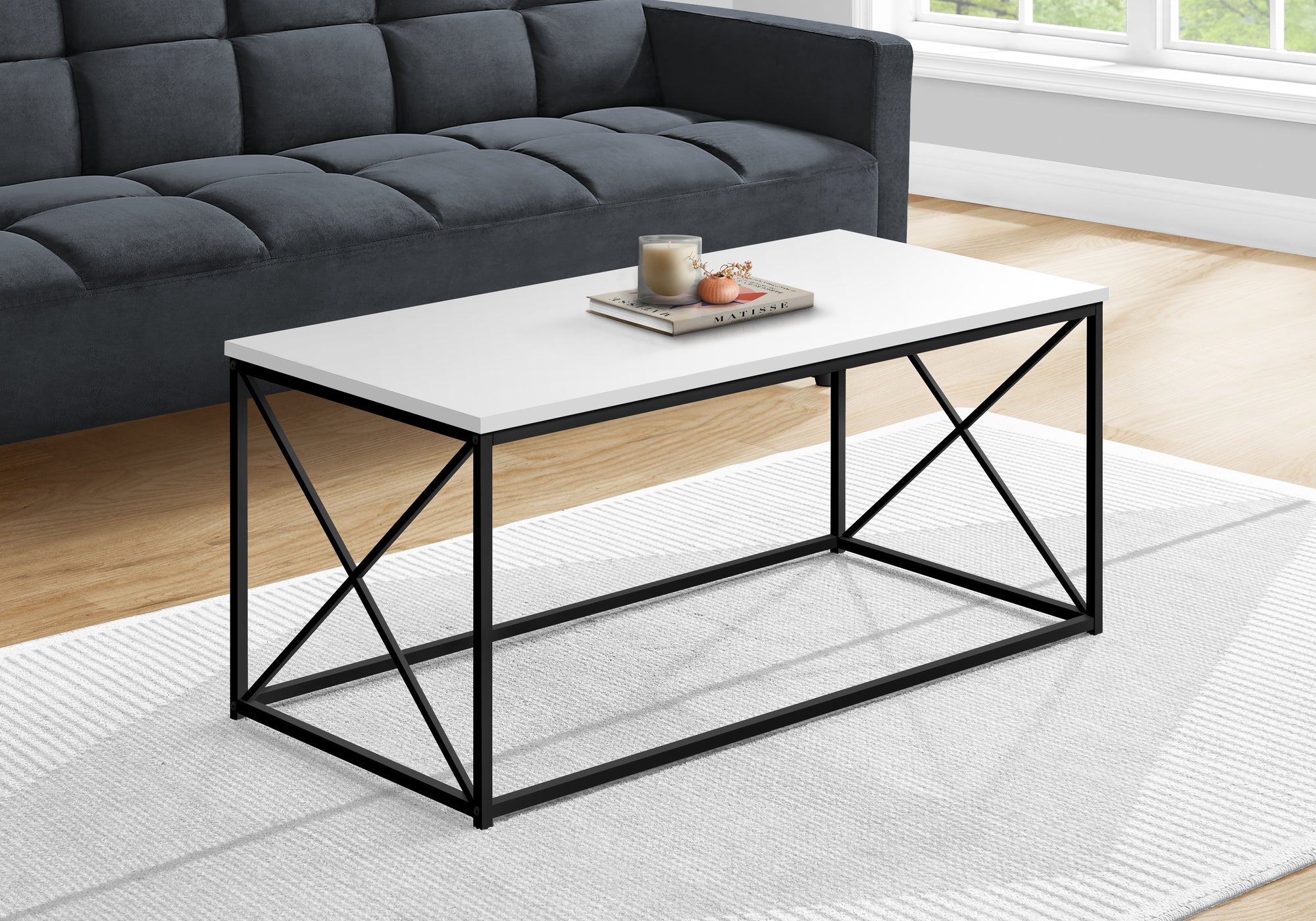 Monarch Specialties I 3780 Coffee Table, Accent, Cocktail, Rectangular, Living Room, 40&quot; L, Metal, Laminate, White, Black, Contemporary, Modern