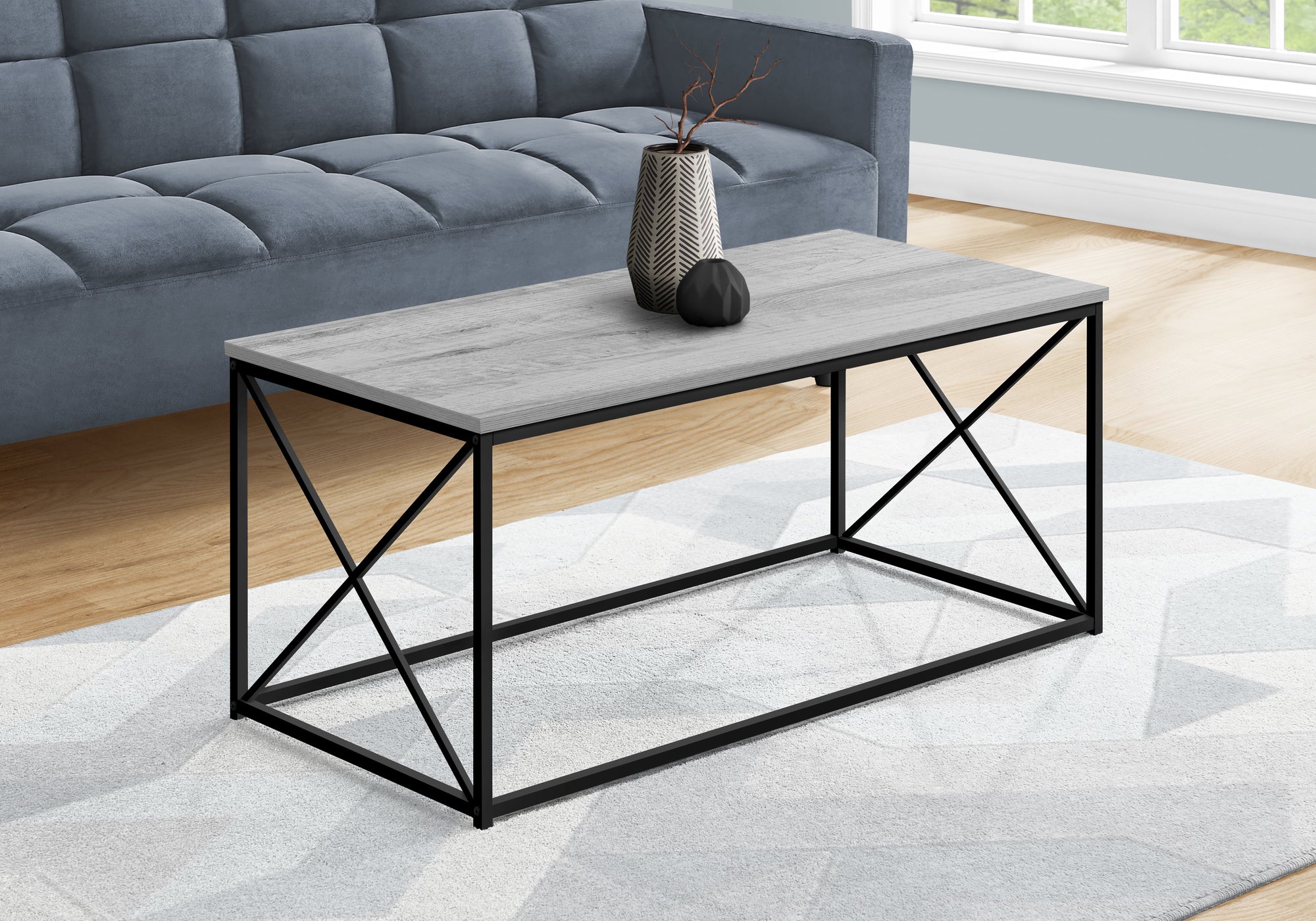 Monarch Specialties 3782 Coffee Table, Accent, Cocktail, Rectangular, Living Room, 40&quot; L, Metal, Laminate, Contemporary, Modern Table-40, 40.5&quot; L x 20&quot; W x 18&quot; H, Grey Wood-Look/Black