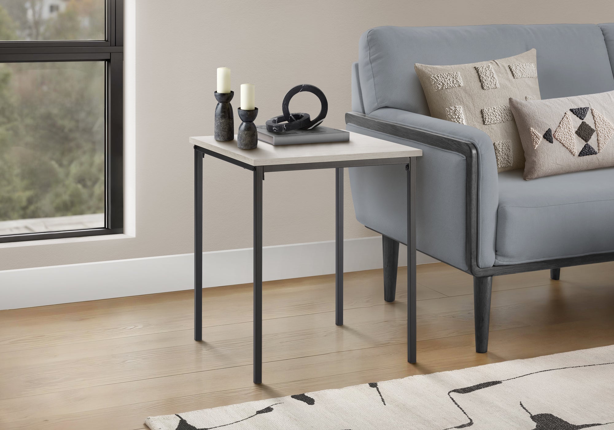 Accent Table, 22 H, Side Table, End, Small, Nightstand, Square, Bedroom, Living Room, Washed Oak Laminate, Black Metal, Contempo