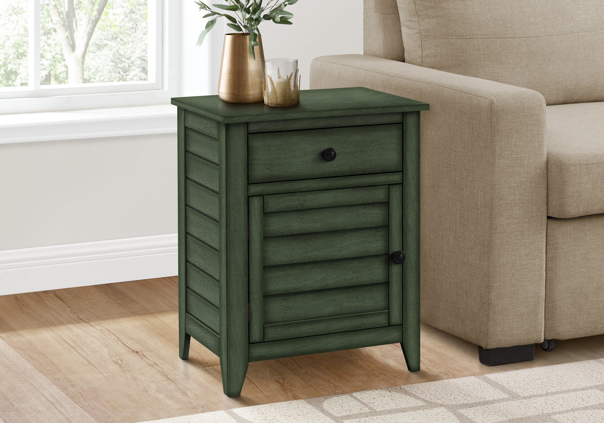 Accent Table, Nightstand, Storage Drawer, End, Side Table, Bedroom, Lamp, Storage, Antique Green Veneer, Transitional