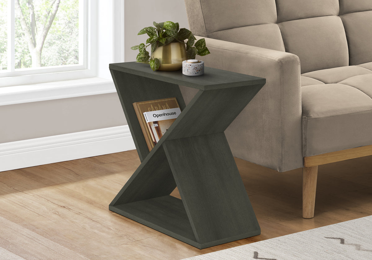 Accent Table, Side, End, Nightstand, Narrow, Small, Bedroom, Living Room, Lamp, Dark Green Veneer, Contemporary