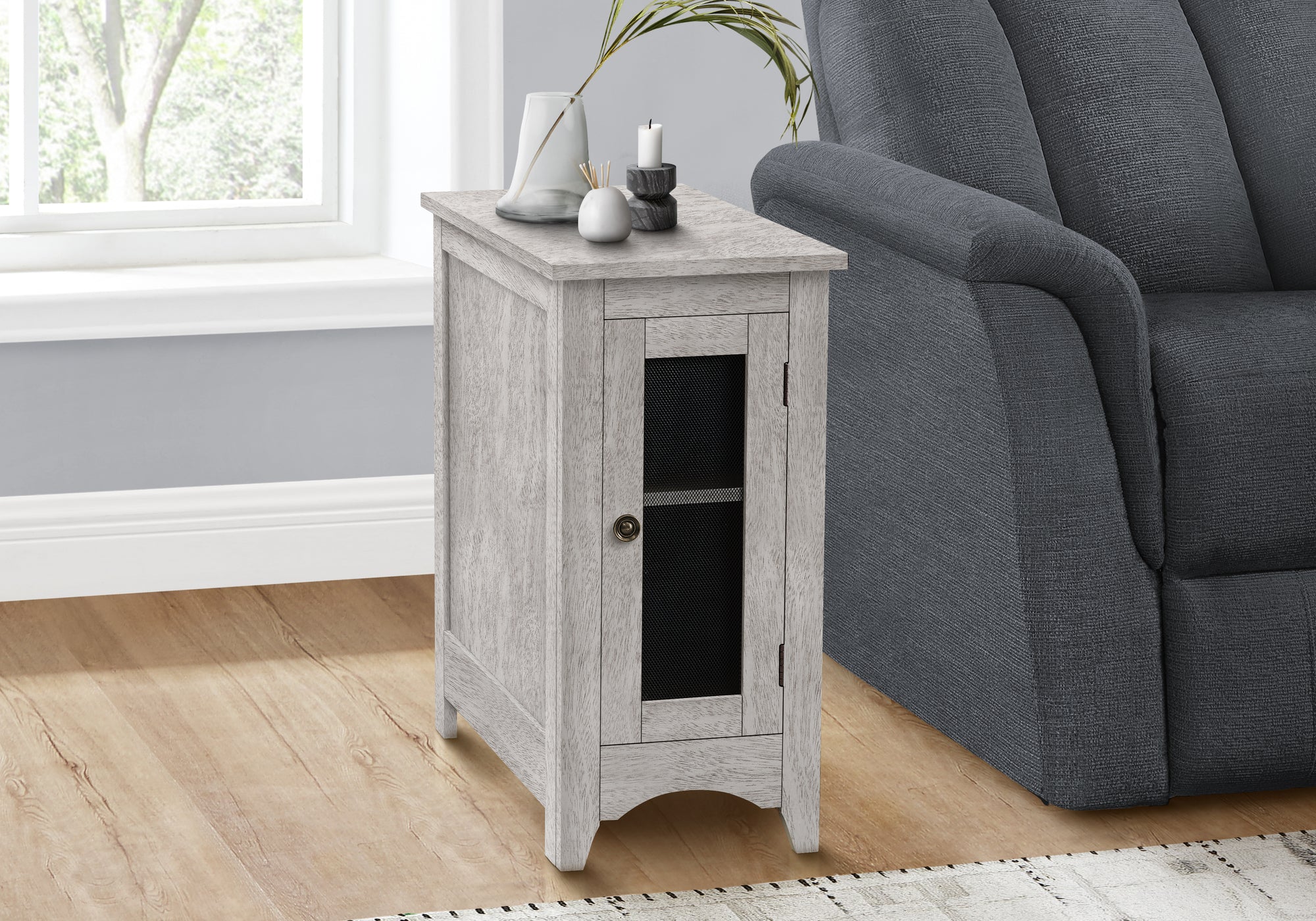 Accent Table, End, Side Table, Narrow, Nightstand, Bedroom, Lamp, Storage, Grey Veneer, Transitional