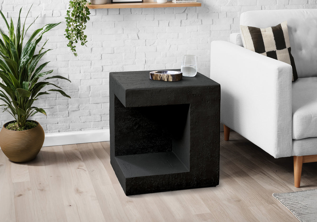 Accent Table, 25 InchH, Indoor Or Outdoor, Side Table, Nightstand, End, Square, Bedroom, Living Room, Black, Contemporary, Modern