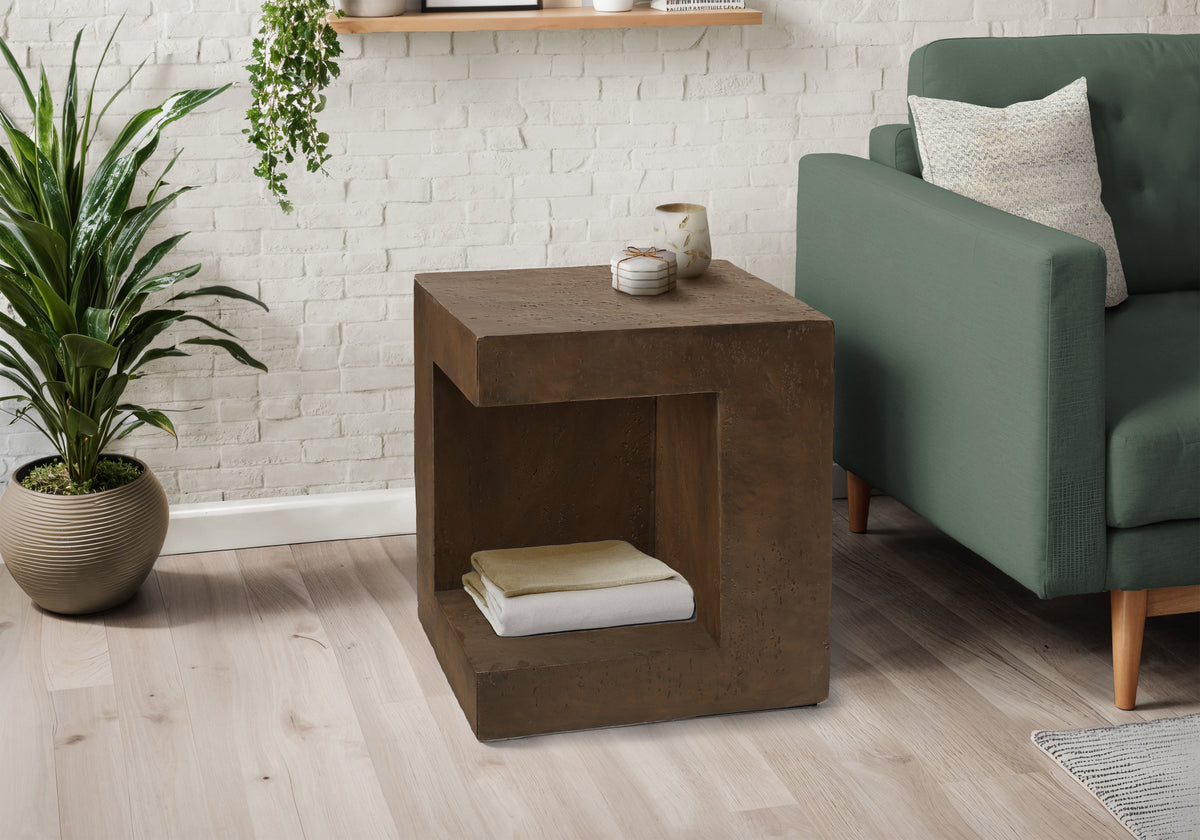 Accent Table, 25 InchH, Indoor Or Outdoor, Side Table, Nightstand, End, Square, Bedroom, Living Room, Walnut, Contemporary, Modern