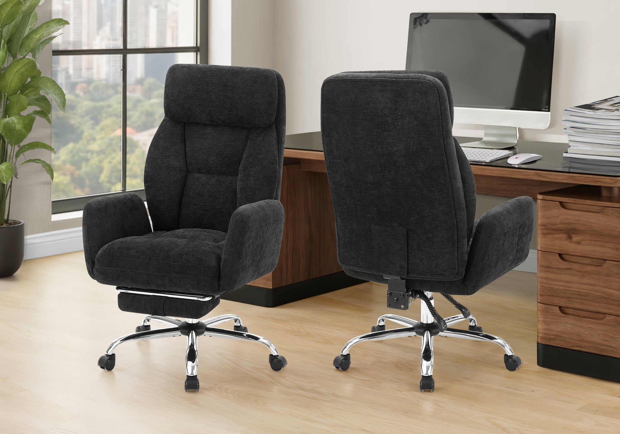Office Chair, Adjustable Height, Armrests, Ergonomic, Swivel, Computer Desk, Work, Black Fabric, Chrome Metal, Contemporary, Mod