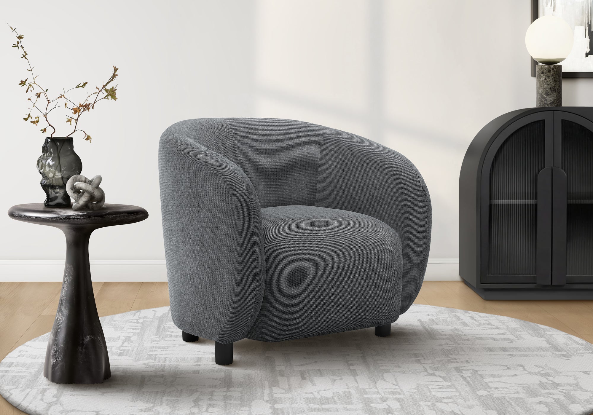 Accent Chair, 29H, Upholstered, Living Room, Bedroom, Dark Grey Fabric, Black Legs, Contemporary, Modern