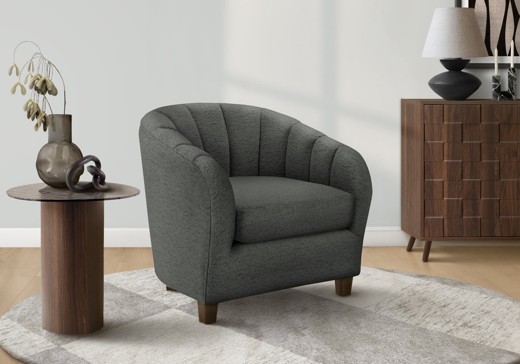Accent Chair, 31H, Upholstered, Living Room, Bedroom, Dark Grey Fabric, Contemporary, Modern, Transitional