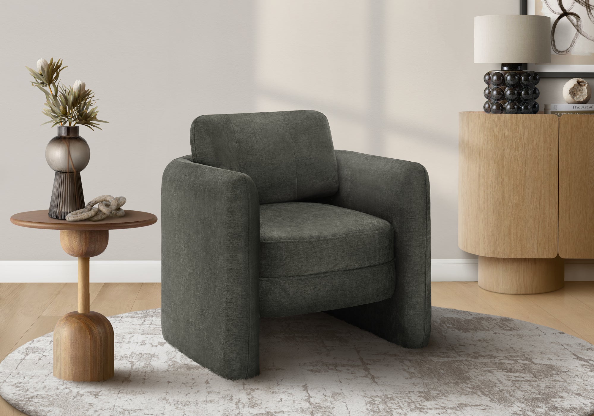 Accent Chair, 32H, Upholstered, Living Room, Bedroom, Dark Grey Fabric, Contemporary, Modern