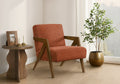 Accent Chair, 30H, Upholstered, Living Room, Bedroom, Red Fabric, Brown Walnut Solid Wood, Modern, Mid Century