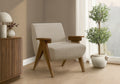 Accent Chair, 31H, Upholstered, Living Room, Bedroom, Beige Fabric, Brown Walnut Solid Wood, Modern, Mid Century