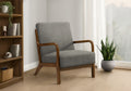 Accent Chair, 34H, Upholstered, Living Room, Bedroom, Dark Grey Fabric, Brown Walnut Solid Wood, Modern, Mid Century