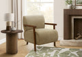 Accent Chair, 31H, Upholstered, Living Room, Bedroom, Light Brown Fabric, Brown Walnut Solid Wood, Modern, Mid Century