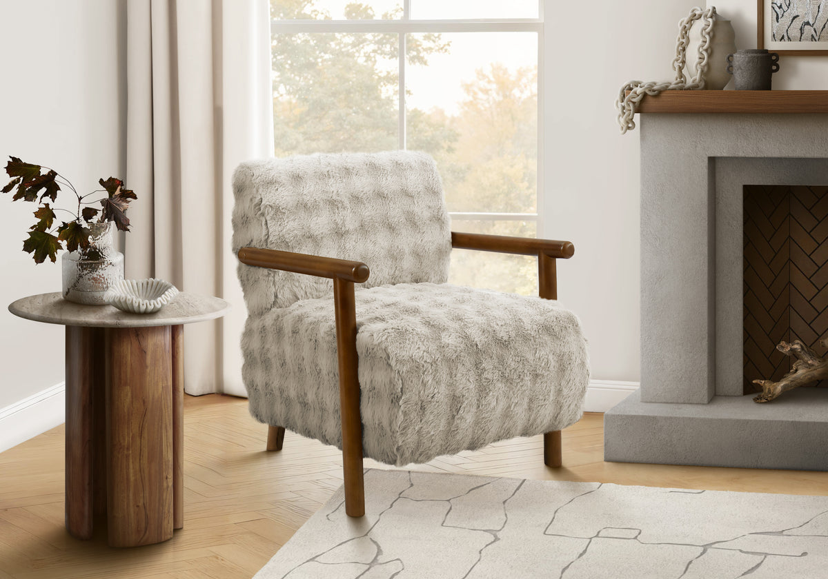 Accent Chair, 31 InchH, Upholstered, Living Room, Bedroom, Light Grey Fabric, Brown Walnut Solid Wood, Modern, Mid Century