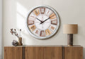 Clocks, 30 Inch Round, Large Oversized, Wall Clock, Antique White, Natural, Transitional