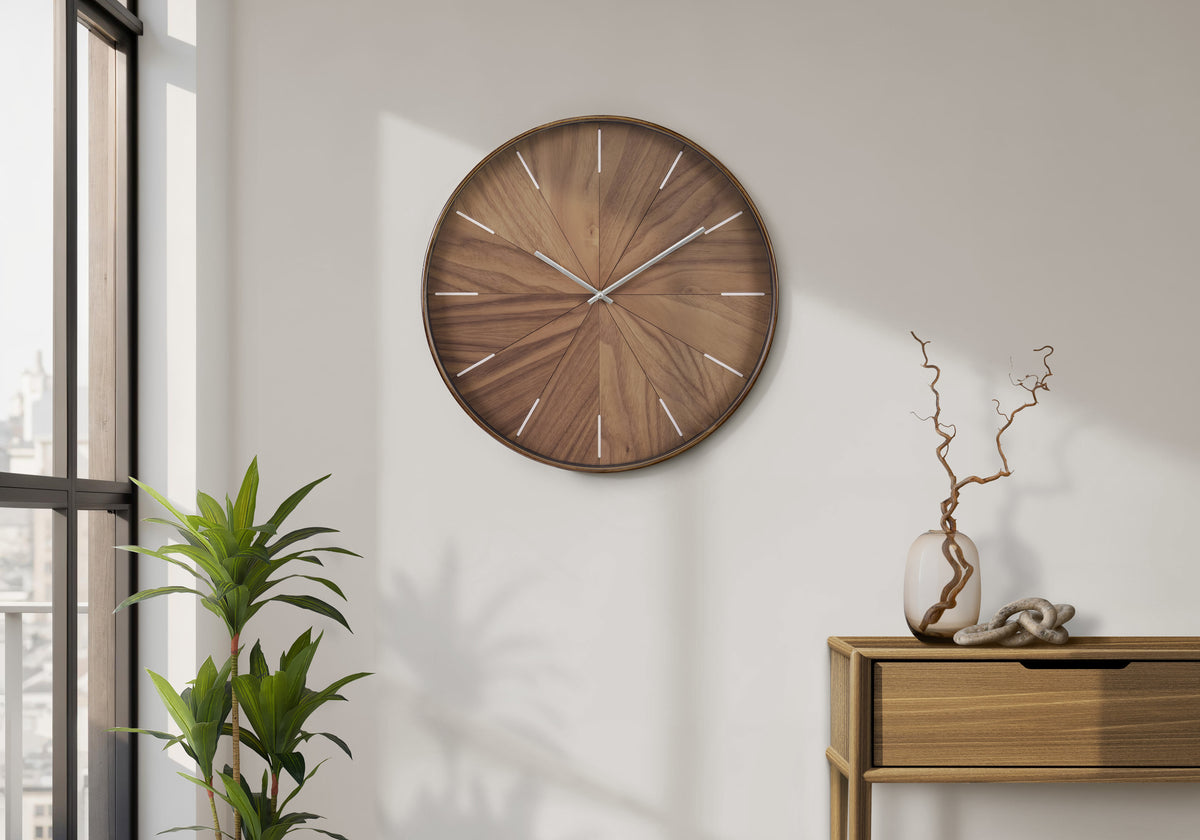 Clocks, 20 Inch Round, Wall Clock, Light Brown Face, Brown Frame, Contemporary, Modern