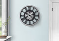 Clocks, 20 Inch Round, Gear Mechanism, Wall Clock, Black, Silver, Transitional