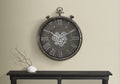 Clocks, 24 Inch Round, Gear Mechanism, Wall Clock, Grey, Transitional
